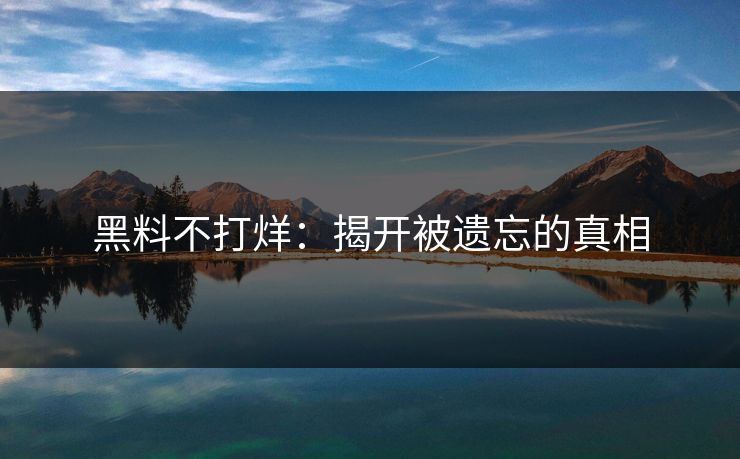 黑料不打烊：揭开被遗忘的真相