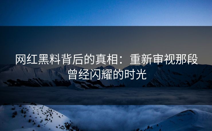 网红黑料背后的真相：重新审视那段曾经闪耀的时光