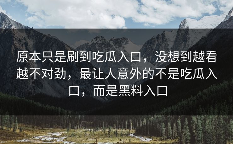 原本只是刷到吃瓜入口，没想到越看越不对劲，最让人意外的不是吃瓜入口，而是黑料入口