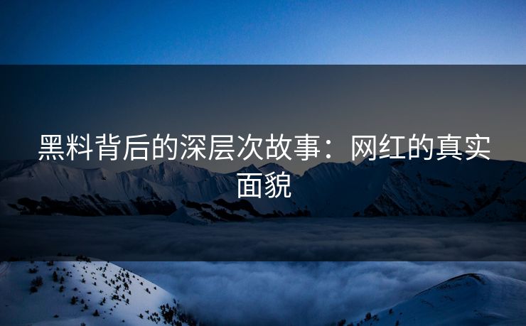 黑料背后的深层次故事：网红的真实面貌